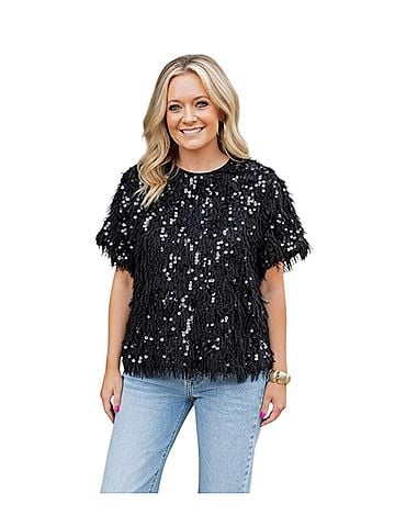 THML Glitterfrost Fuzzy Top in Black (view 2)