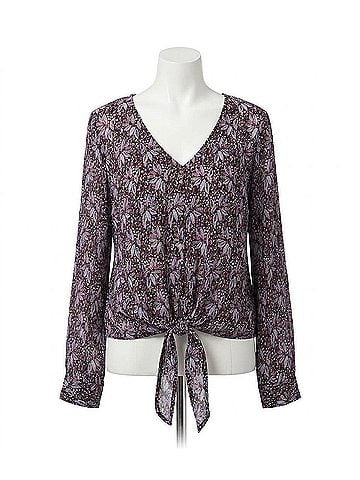 Karen Kane Fancee Floral Metallic Crepe V-Neck Tie Front Top in Purple (view 1)