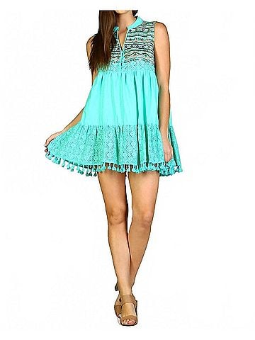 Velzera Lace Fringe Embroidered Sleeveless Tunic in Mint (view 2)