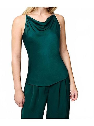 French Connection Ennis Satin Cowl Neck Top in Evergreen (view 2)
