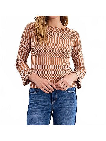 FDJ Long-Sleeve Rib Sweater in Bronze/Cr?®me (view 2)