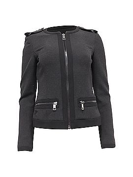 Burberry Burberry Zip-Up Collarless Jacket in Dark Grey Polyester (view 1)