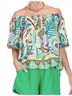 Jade Green Button Front Off Shoulder Top in Forest Broder Size XS - photo 2