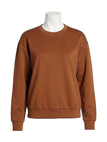 Good American Women's Scuba Boyfriend Crewneck Sweatshirt in Burnt Caramel (view 1)