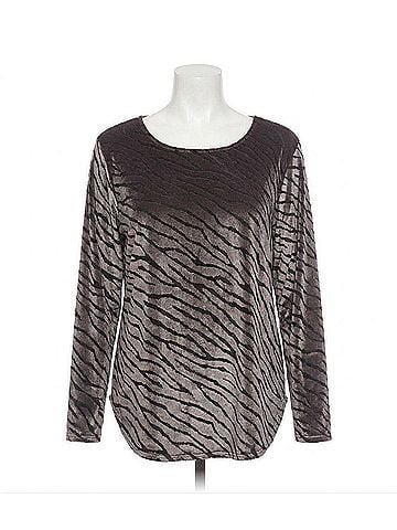 Karen Kane Long Sleeve Velvet Burnout Shirttail Top - Plus in Zebra (view 1)