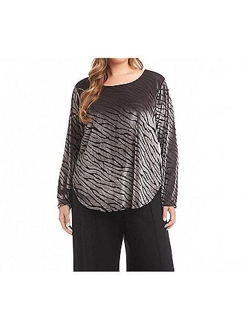Karen Kane Long Sleeve Velvet Burnout Shirttail Top - Plus in Zebra (view 2)