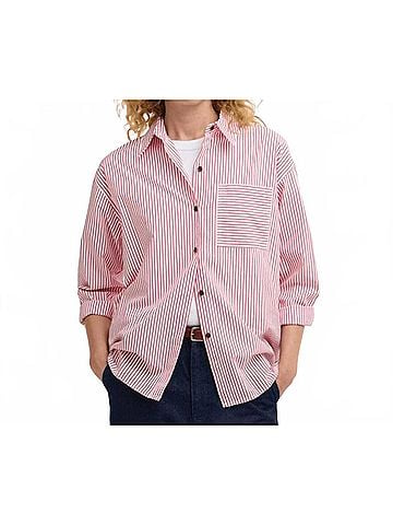 Barbour Polly Striped Relaxed Shirt in Poppy Red Stripe (view 2)