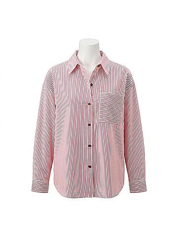 Barbour Polly Striped Relaxed Shirt in Poppy Red Stripe (view 1)
