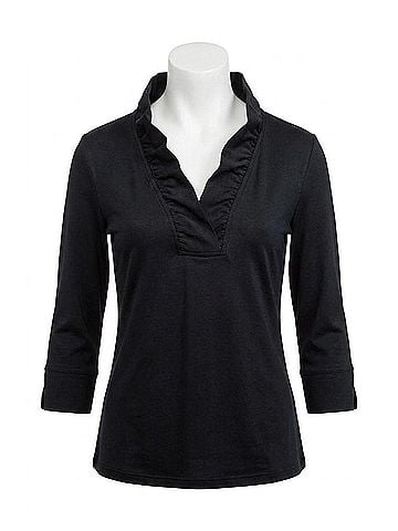 Gretchen Scott Designs Jersey Ruffleneck 3/4 Sleeve Top in Black (view 1)
