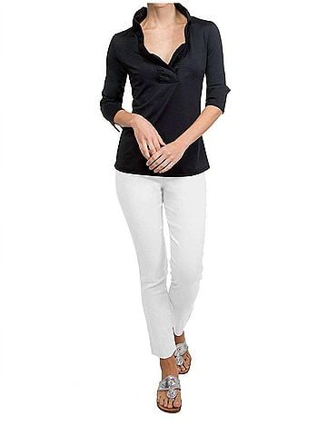 Gretchen Scott Designs Jersey Ruffleneck 3/4 Sleeve Top in Black (view 2)