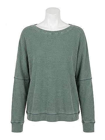 Mono b Waffle Ribbed Round Neck Pullover in Dark Basil (view 1)