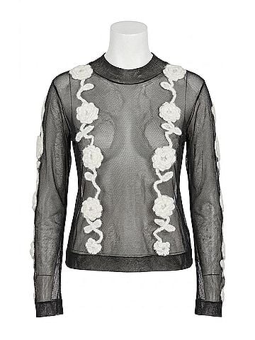 Ganni Flower Crochet Mesh Top in Black (view 1)