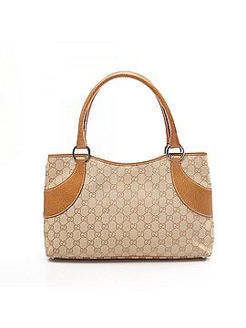Gucci Gucci GG Canvas Tote Bag Handbag, and Leather, Women's, Beige/Brown, 113015 (view 1)
