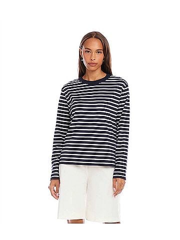 Karen Kane Stripe Long Sleeve Top in Navy With White (view 2)