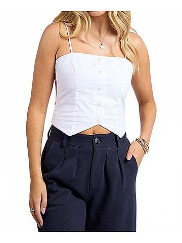Sage the Label Rowena Sleeveless Buttoned Fitted Crop Top in White (view 2)