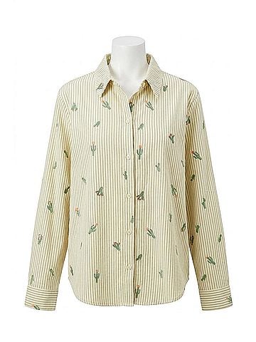 Hem & Thread Cactus Embroidery Shirt in Green (view 1)