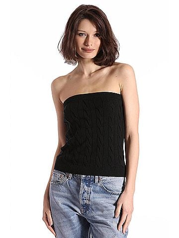 Minnie Rose Cotton Cable Strapless Top in Black (view 2)