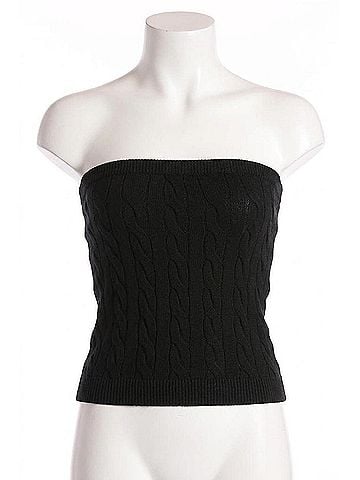 Minnie Rose Cotton Cable Strapless Top in Black (view 1)