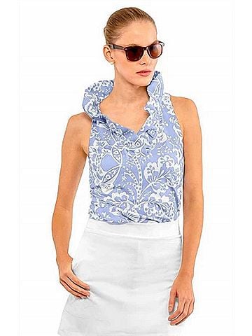 Gretchen Scott Designs Ruffneck Sleeveless Top in Periwinkle &amp; White (view 2)