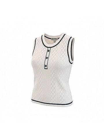 Autumn Cashmere Cropped Boxy Two Tone Pointelle Shell Top in White Navy (view 1)