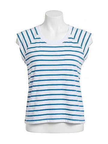 Lilla P Rib Short Sleeve Scoop Tee in Regatta Stripe (view 1)
