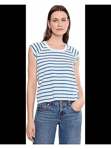 Lilla P Rib Short Sleeve Scoop Tee in Regatta Stripe (view 2)