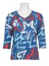 FDJ Graphic Blue Abstract Three Quarter Sleeve Top in Pop Size XS - photo 1