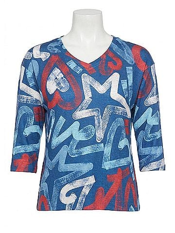 FDJ Abstract Three Quarter Sleeve Top in Pop (view 1)