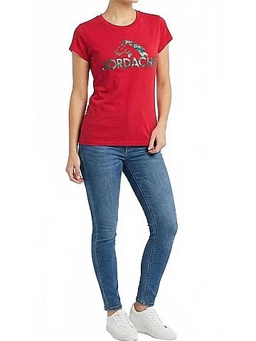Jordache Bsc Logo Metallic Flecking Short Sleeve Knit Shirt in Red (view 2)