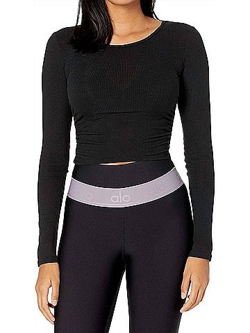 Alo Yoga Gather Long Sleeve Top in Black (view 2)