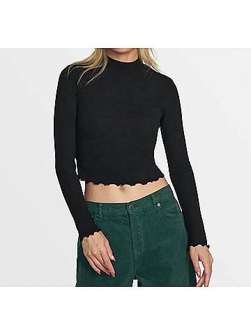 RVCA Saved Long Sleeve Crop Top in Black (view 2)