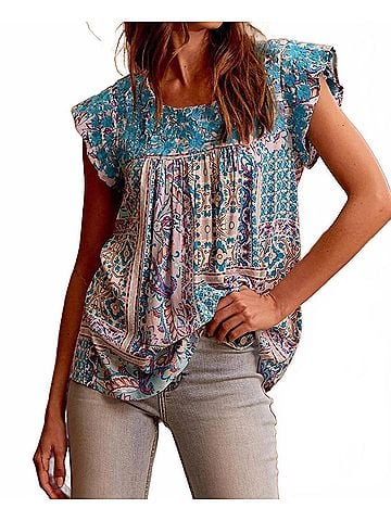 Andree by UNIT Floral Embroidered Paisley Print Top in Multicolor (view 2)