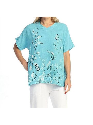 Jess & Jane Botanica Mineral Washed Cotton Gauze Top in Seaglass (view 2)