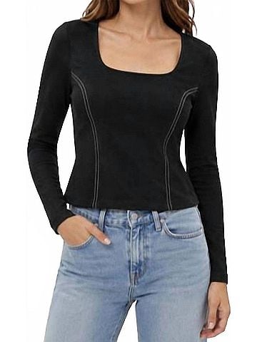 Fifteen Twenty Faux Suede Stitch Top in Black (view 2)