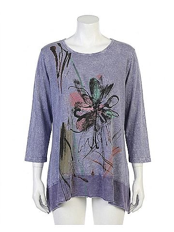 Jess & Jane Field Notes Mineral Washed Cotton Georgette Contrast Top in Blue (view 1)