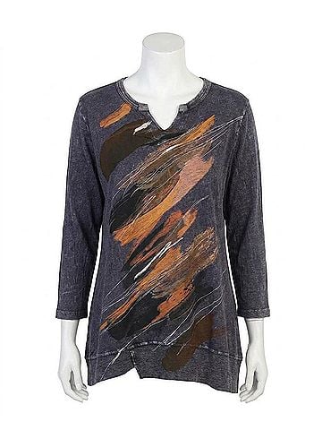 Jess & Jane Opera Mineral Washed Split V-Neck Top in Violet (view 1)