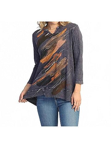 Jess & Jane Opera Mineral Washed Split V-Neck Top in Violet (view 2)