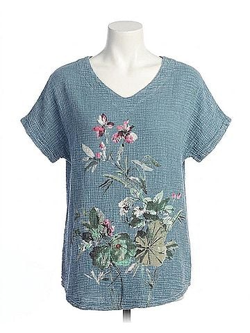 Jess & Jane Reina Mineral Washed Cotton Double Gauze Top in Blue (view 1)