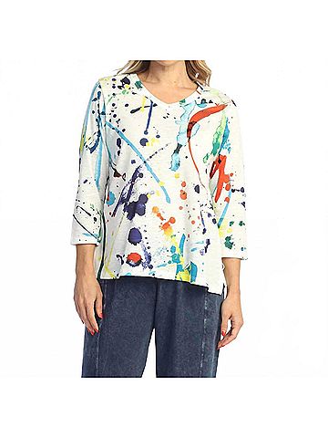 Jess & Jane V-Neck Tulip Hem Top in Splash (view 2)