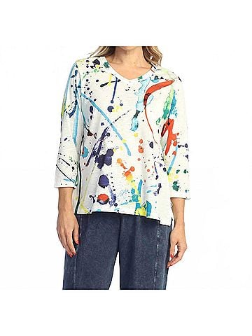 Jess & Jane V-Neck Tulip Hem Top in Splash (view 2)