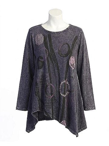 Jess & Jane Staccato Mineral Washed Asymmetric Hem Top in Violet (view 1)