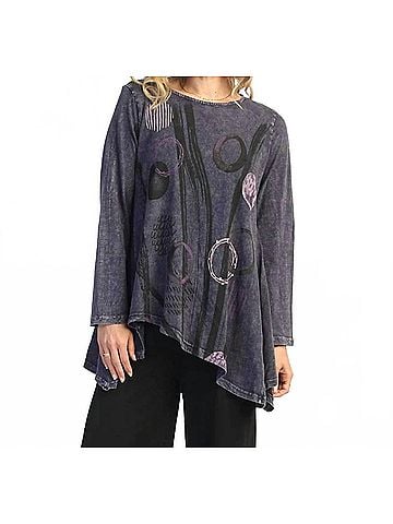 Jess & Jane Staccato Mineral Washed Asymmetric Hem Top in Violet (view 2)