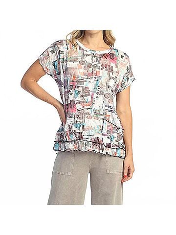 Jess & Jane Villa Crushed Pocket Top in Beige (view 2)