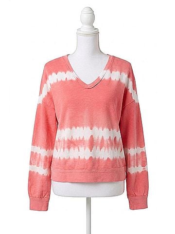 XCVI Rolin V-Neck Pullover Top in Caravel Wash Guava (view 1)