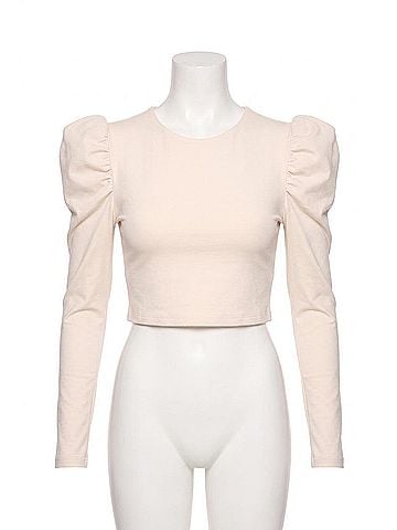 Susana Monaco Pleated Crew Long Sleeve Top in Blanched Almond (view 1)