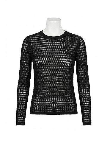 White + Warren Paperfine Lace Stitch Top in Black (view 1)