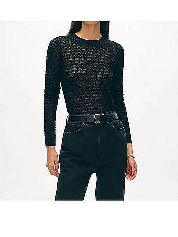 White + Warren Paperfine Lace Stitch Top in Black (view 2)