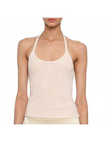 Enza Costa Cotton Rib Halter Top in Pearl Grey (view 2)