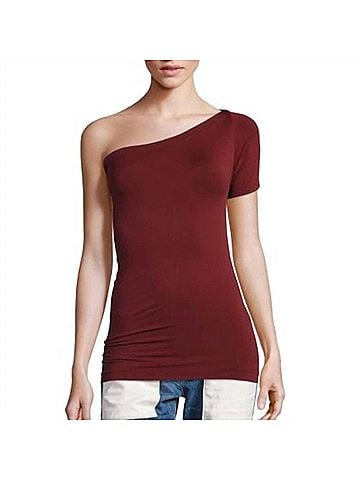 Helmut Lang One Shoulder Tee in Burgundy (view 2)