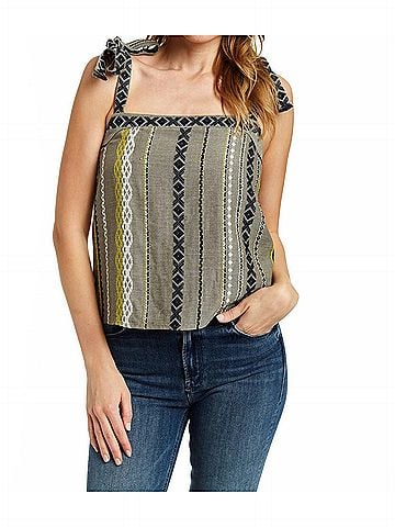 Drew Lucia Shoulder Tie Gauze Stripe Tank in Sage (view 2)